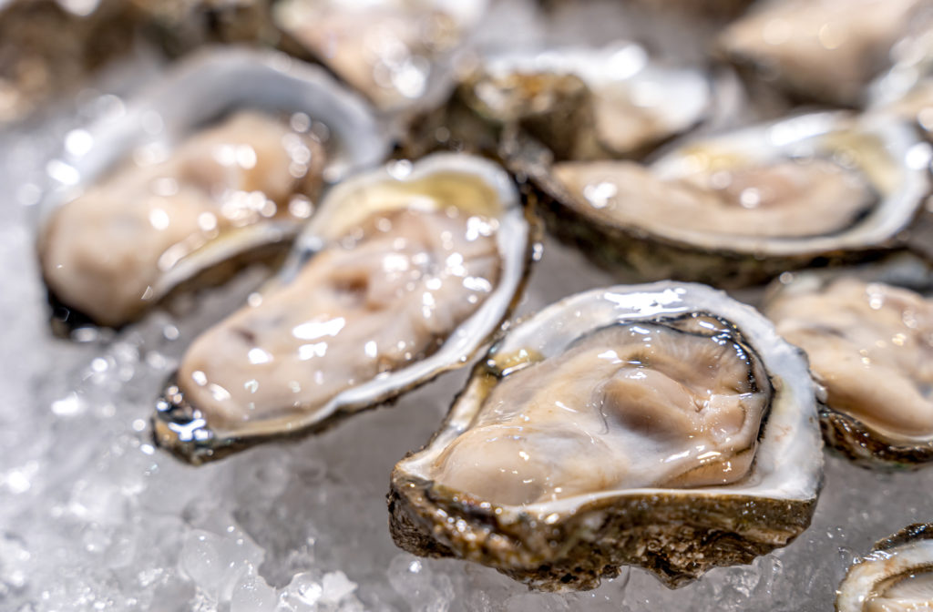Oysters containing zinc an important nutrient for eye health.
